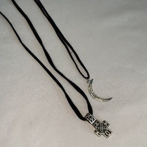 2 necklaces cut out cross Crescent moon witch goth emo